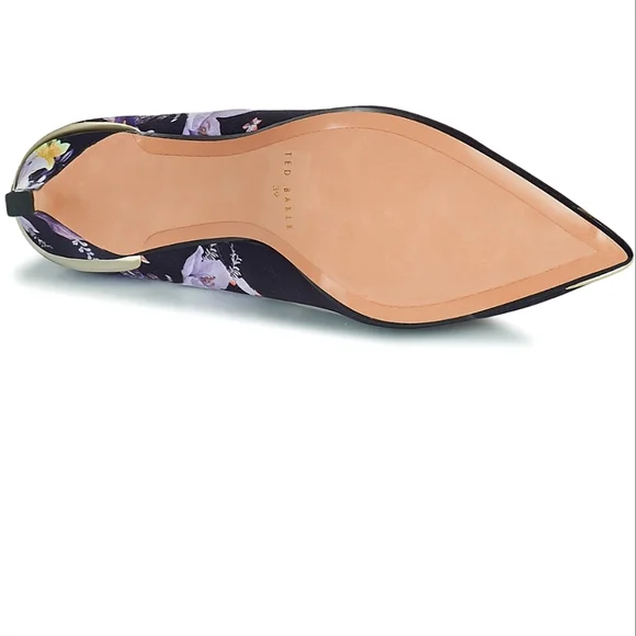 🍒NIB🍒 TED BAKER SATIN NAVY FLORAL HEELS - Picture 9 of 11